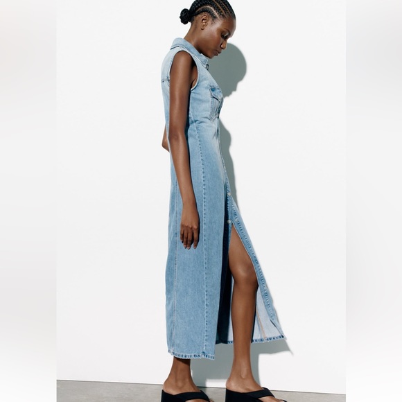 Zara Denim Maxi Dress NWT Size Medium - Picture 5 of 13